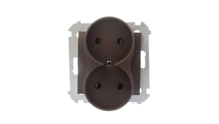 Simon 54 Gniazdo podwójne b/u 16A IP20 z przesłoną torów brąz mat DG2MZ.01/46
