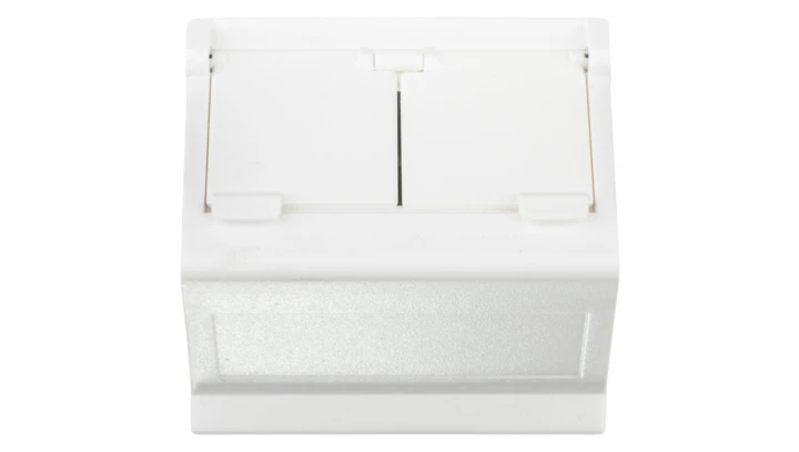 Simon Connect Płytka K45 gniazda teleinformatycznego podwójnego 2xRJ skośna z przesłoną czysta biel KB80/