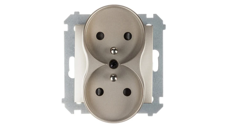 Simon 54 Gniazdo podwójne z/u 16A IP20 z przesłoną torów złoty mat DGZ2MZ.01/44