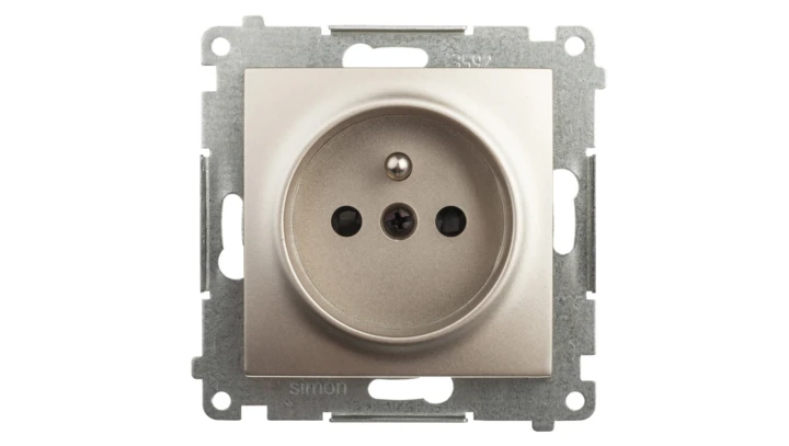 Simon 54 Gniazdo pojedyncze z/u 16A z przesłoną torów złoty mat DGZ1Z.01/44