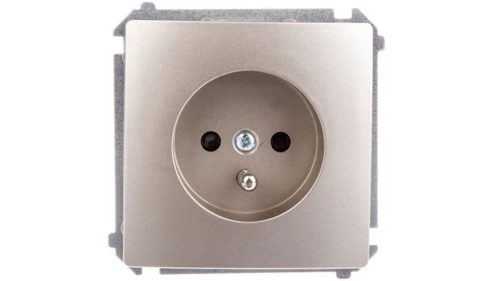 Simon Basic Gniazdo pojedyncze z/u 16A IP20 z przesłoną torów satyna metalizowana BMGZ1z.01/29