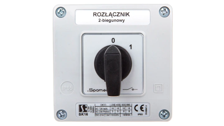 Łącznik krzywkowy 0-1 2P 16A w obudowie SK16-1.828OB11