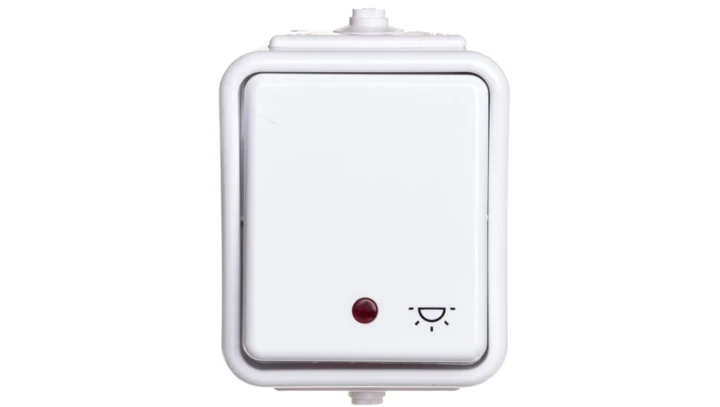 Cedar Przycisk hermetyczny IP44 światło z podświetleniem 10A biały IP44 WNt-102CS WNT102CS01