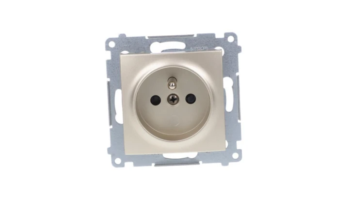 Simon 54 Gniazdo pojedynczne z/u 16A IP20 z przesłoną torów, szybkozłącza, złoty mat DGZ1CZ.01/44