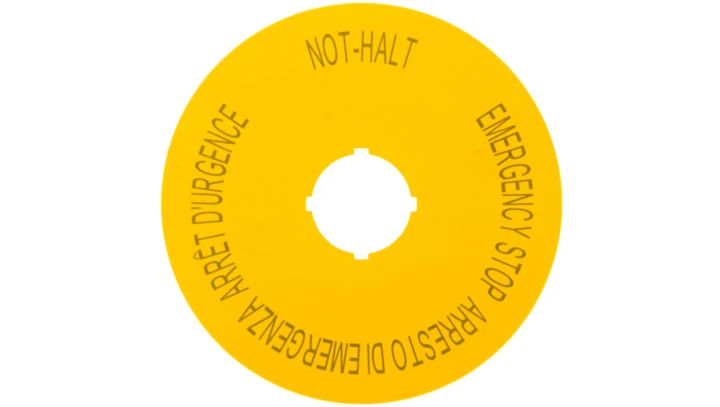 Tabliczka opisowa żółta okrągła fi90 EMERGENCY STOP M22-XAK11 121085