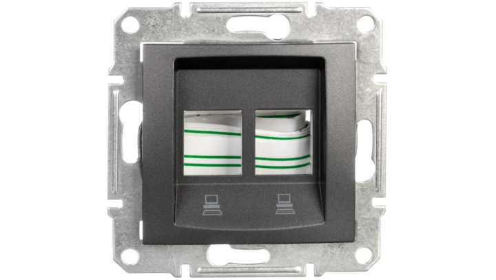 SEDNA Płytka centralna podwójna pod wkład komputerowy RJ45 AMP,MOLEX grafitowa SDN4400670