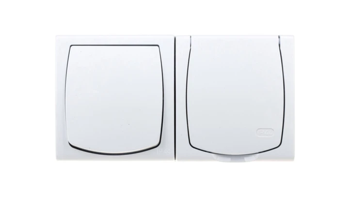 MADERA Łącznik hermetyczny pojedynczy + gniazdo hermetyczne pojedyncze z/u z klapką biały ZH-NŁ1G/00/w