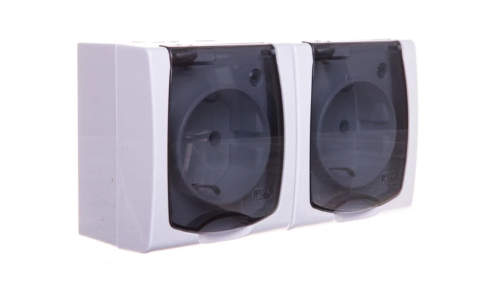 MADERA Gniazdo hermetyczne podwójne z/u Schuko IP44 klapka przezroczysta białe GNH-2NS/00/d