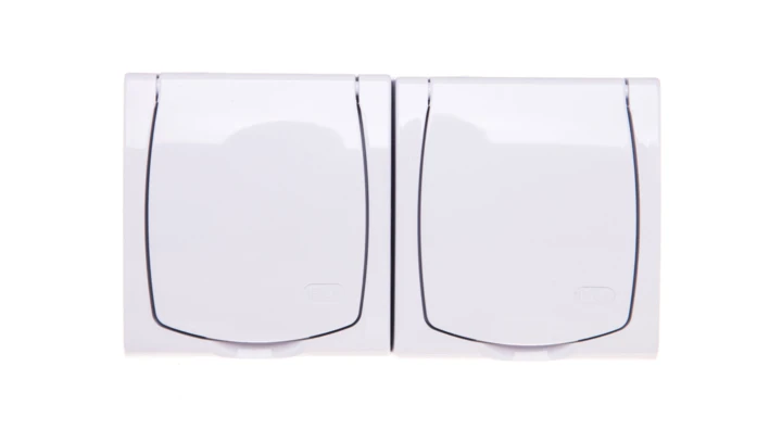 MADERA Gniazdo hermetyczne podwójne z/u Schuko z przesłonami klapka biała GNH-2NSP/00/w