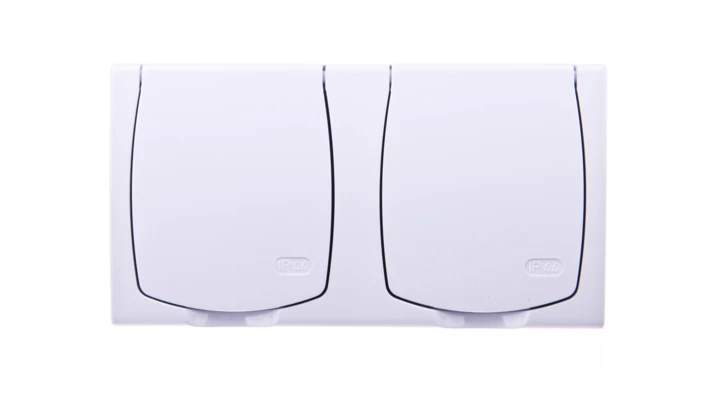 MADERA Gniazdo hermetyczne podwójne z/u IP44 z przesłonami klapka biała GNH-2NZP/00/w