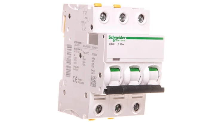 Wyłącznik nadprądowy 3P D 20A 15kA AC iC60H-D20-3 A9F08320