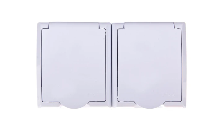 FALA Gniazdo hermetyczne podwójne z/u IP44 z przesłonami klapka biała GNH-2HZP/00/w