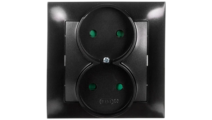 IMPRESJA Gniazdo podwójne b/u z przesłonami antracyt GP-2YP/50