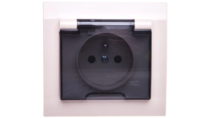 KIER Gniazdo bryzgoszczelne z/u IP44 z przesłonami klapka przezroczysta beżowe GPH-1WZP/01/d