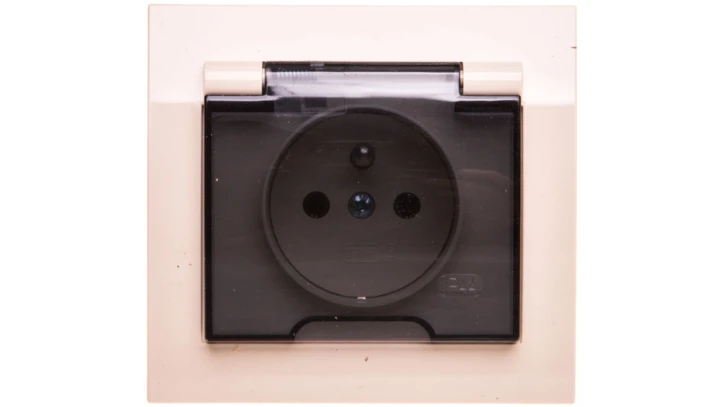 KIER Gniazdo bryzgoszczelne z/u IP44 klapka przezroczysta beżowe GPH-1WZ/01/d