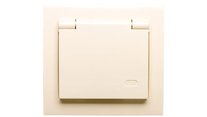 KIER Gniazdo bryzgoszczelne z/u Schuko IP44 z przesłonami klapka beżowa GPH-1WSP/01/w