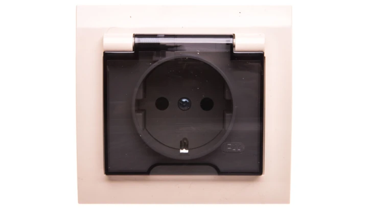 KIER Gniazdo bryzgoszczelne z/u Schuko IP44 z przesłonami klapka przezroczysta beżowe GPH-1WSP/01/d