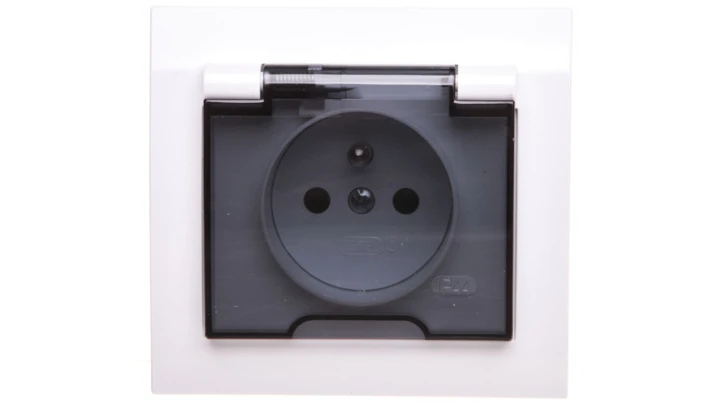 KIER Gniazdo bryzgoszczelne z/u IP44 z przesłonami klapka przezroczysta białe GPH-1WZP/00/d