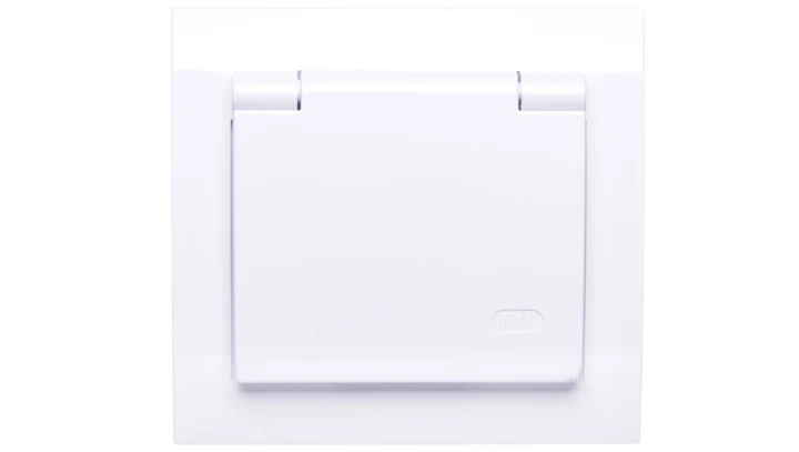 KIER Gniazdo bryzgoszczelne z/u Schuko IP44 z przesłonami klapka biała GPH-1WSP/00/w