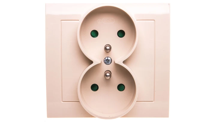 KIER Gniazdo podwójne z/u z przesłonami beżowe GP-2WZP/01