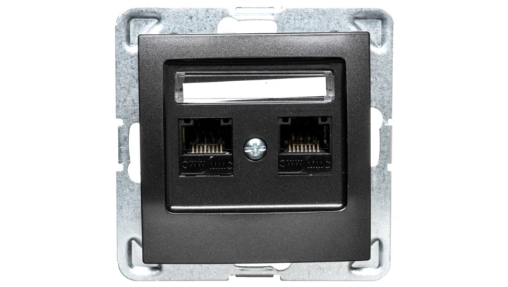 IMPRESJA Gniazdo komputerowe podwójne RJ45 kat.5e MMC antracyt GPK-2Y/K/m/50