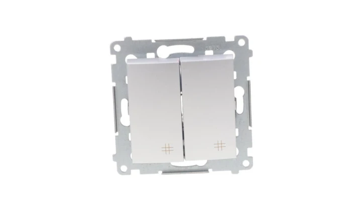 Simon 54 Łącznik krzyżowy podwójny 10A 230V IP20, szybkozłącza, srebrny mat DW7/2.01/43