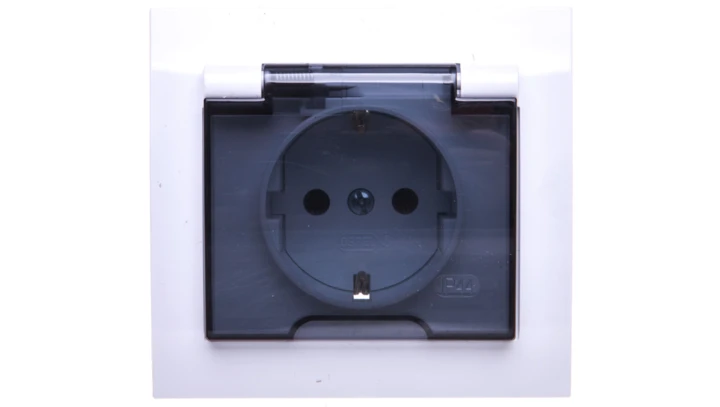 KIER Gniazdo bryzgoszczelne z/u Schuko IP44 klapka przezroczysta białe GPH-1WS/00/d