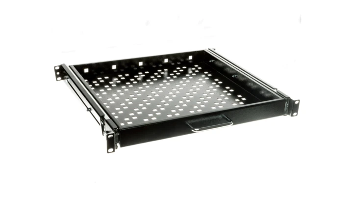 Półka 19 cali 1U głębokość 400mm regulacja +/-200mm wysuwana RAL9005 19-0055C