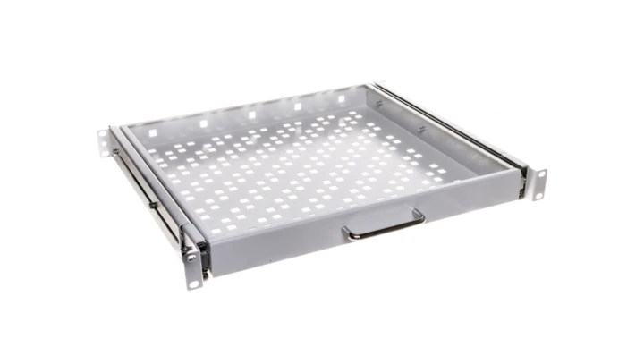 Półka 19 cali 1U głębokość 400mm regulacja +/-200mm wysuwana RAL7035 19-0055S