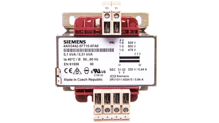 Transformator 1-fazowy 100VA 500/230V AC izolacyjny do obwodów pomocniczych 4AM3442-5FT10-0FA0