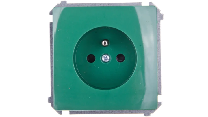 Simon Basic Gniazdo pojedyncze z/u 16A IP20 z przesłoną torów zielone BMGZ1z.01/33