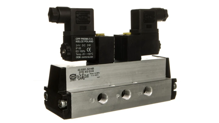 Zawór rozdzielający 24V DC 1MPa DTE 5/2 G1/4 22.0201.5214B