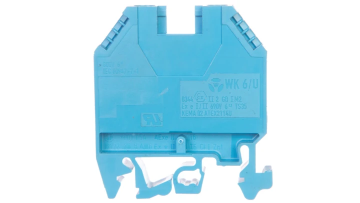 Zacisk szeregowy instalacyjny neutralny 6mm2 poliamidowy niebieski KXA06NH
