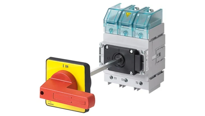 Rozłącznik główny/awaryjny 3P 160A 75kW AC23A 400V montaż na płycie z wałkiem pokrętło piórkowe 4 otwory 3LD2318-0TK13