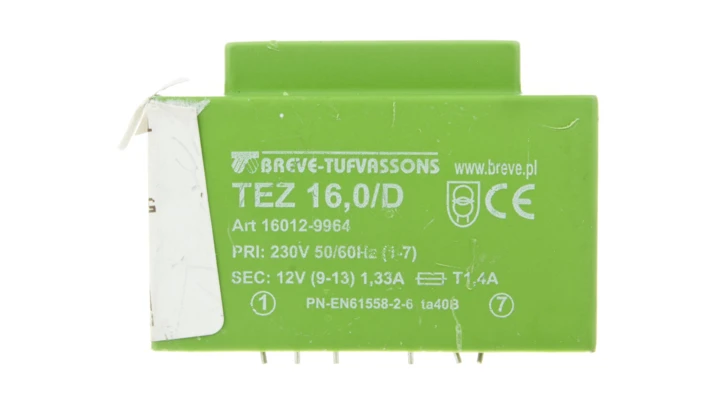 Transformator 1-fazowy TEZ 16,0/D 230/12V /do druku/ 16012-9964