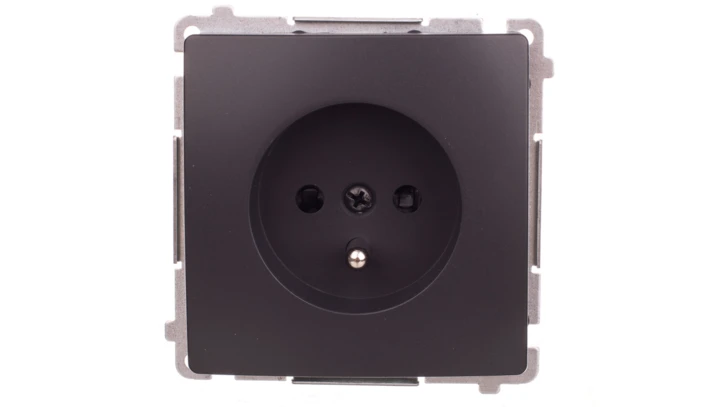 Simon Basic Gniazdo pojedyncze z/u 16A IP20 z przesłoną torów grafit BMGZ1z.01/28