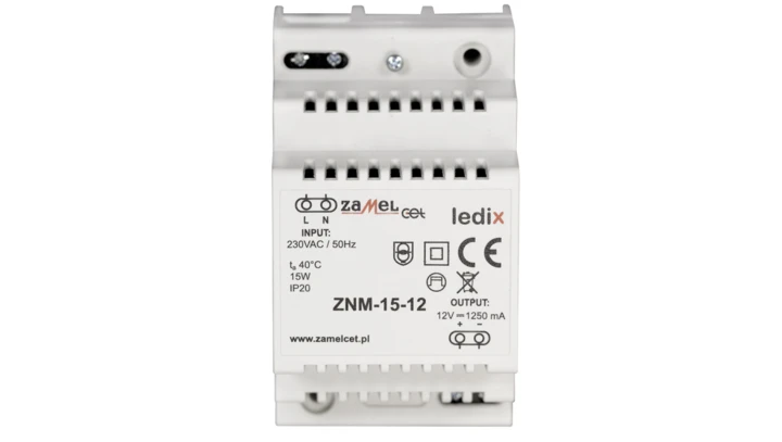 Zasilacz LED modułowy 12V DC 15W ZNM-15-12 LDX10000020