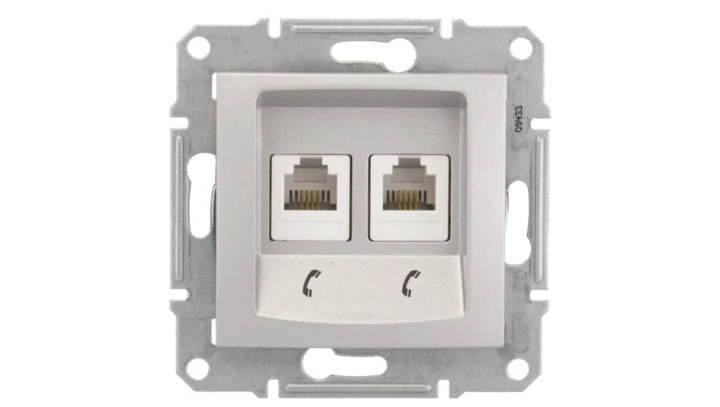 Sedna Gniazdo telefoniczne podwójne RJ11 aluminium SDN4201160