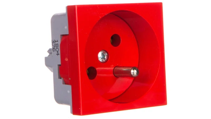 Gniazdo pojedyncze 16A 2P+Z czerwone QP 45X45 BB