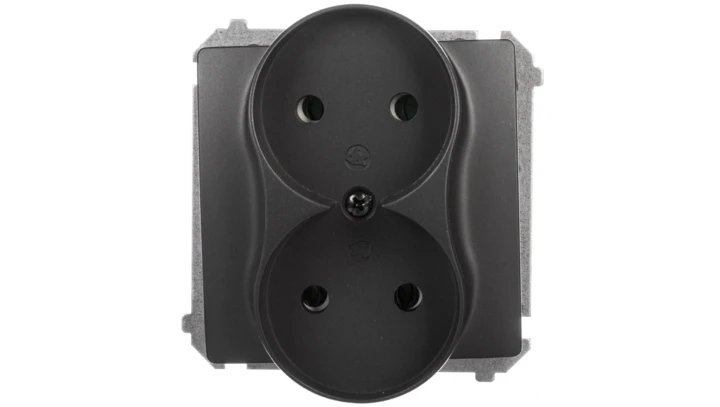 Simon Basic Gniazdo wtyczkowe podwójne b/u (moduł) 16A 250V zaciski śrubowe grafit matowy BMG2M.01/28