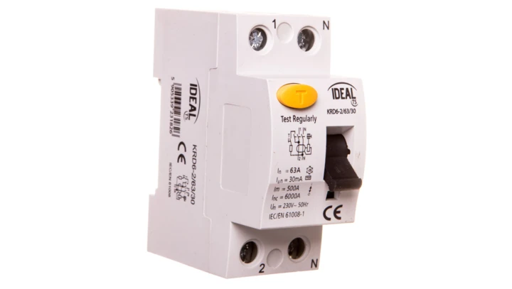 Wyłącznik różnicowoprądowy 2P 63A 0,03A typ AC KRD6-2/63/30 VDE 23182