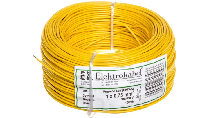 Przewód instalacyjny H05V-K (LgY) 0,75 żółty /100m/