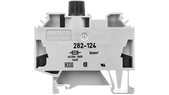 Złączka bezpiecznikowa 2-przewodowa 6mm2 szara 10A G 5x 20mm DIN 35mm 282-124 /40szt./