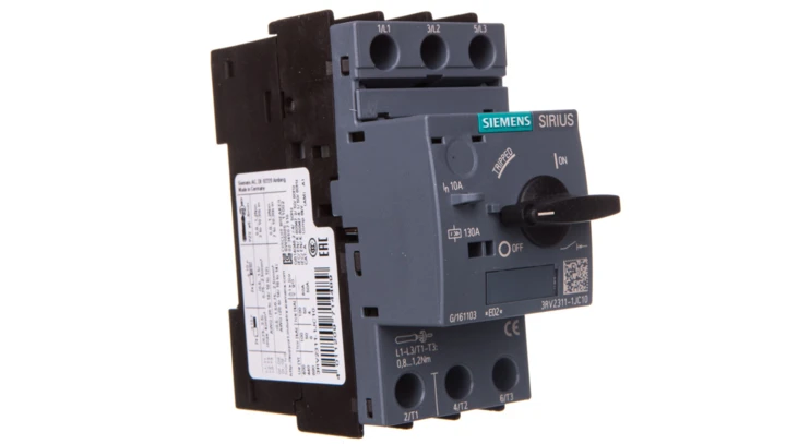 Wyłącznik wielkość s00, do ukł. rozruchowych, prąd znamionowy10A wyzw. zwarc.130A 3RV2311-1JC10