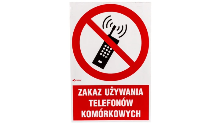 Samoprzylepna tabliczka ostrzegawcza /Zakaz używania telefonów komórkowych 200x300/ IP/013/1/C1/F