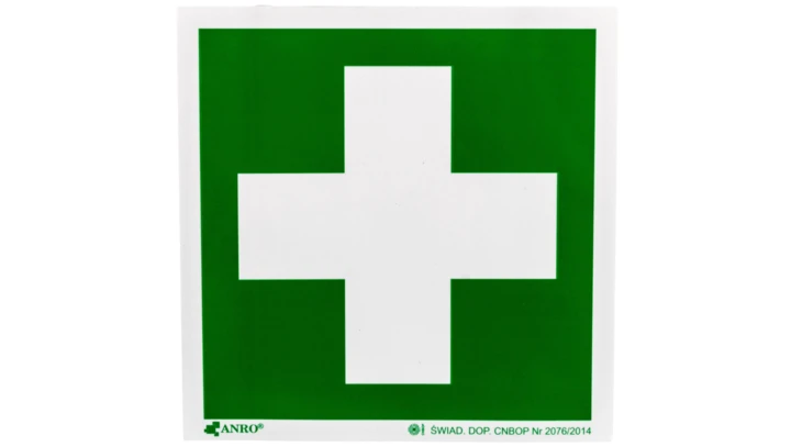 Samoprzylepna tabliczka ostrzegawcza /Pierwsza pomoc 150x150/ IE/003/F/FS