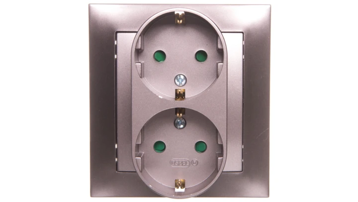 IMPRESJA Gniazdo podwójne z/u Schuko z przesłonami tytan GP-2YSP/23
