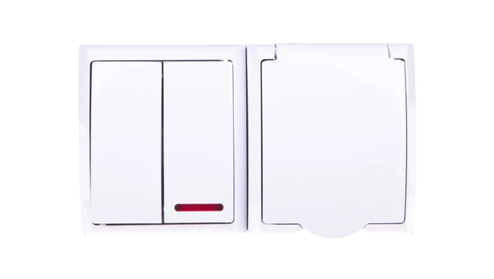 FALA Łącznik hermetyczny świecznikowy z podświetleniem + gniazdo z/u z klapką biały ZH-Ł2SG/00/w