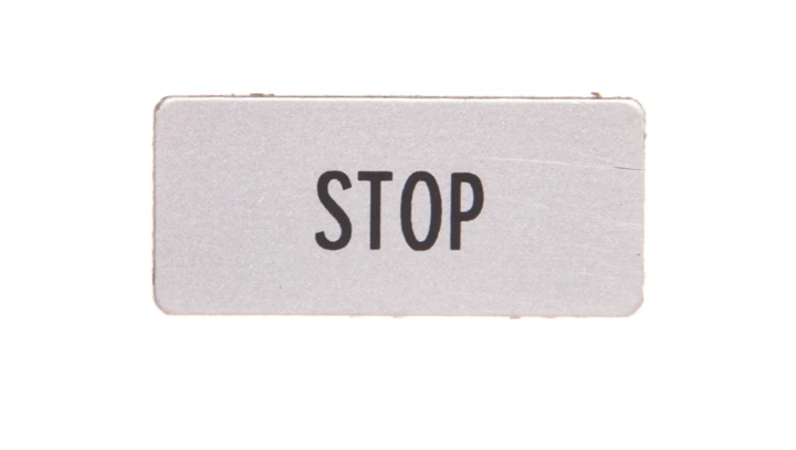 Tabliczka opisowa STOP 22x10mm srebrna prostokątna 110SQ25 038507 /20szt./