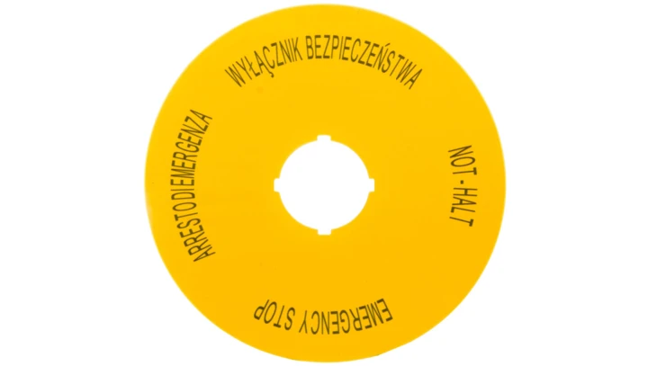 Tabliczka opisowa żółta okrągła WYŁĄCZNIK BEZPIECZEŃSTWA (4 języki) fi90, M22-XAK15167640
